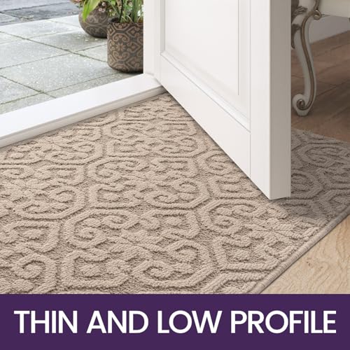 DEXI Door Mats Indoor 92 x 152 cm, Dirt Trapper Doormat with Non Slip Rubber Backing, Thin Washable Front Entrance Mat for Inside, Patio, Porch, Beige