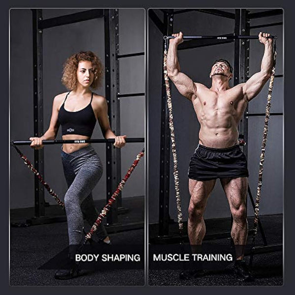 INNSTAR Portable Home Gym Set with Workout Bar, Bench Press Set, Squat Resistance Band, Door Anchor and More-Full Body Workout Equipment to Build Muscle and Shape Body