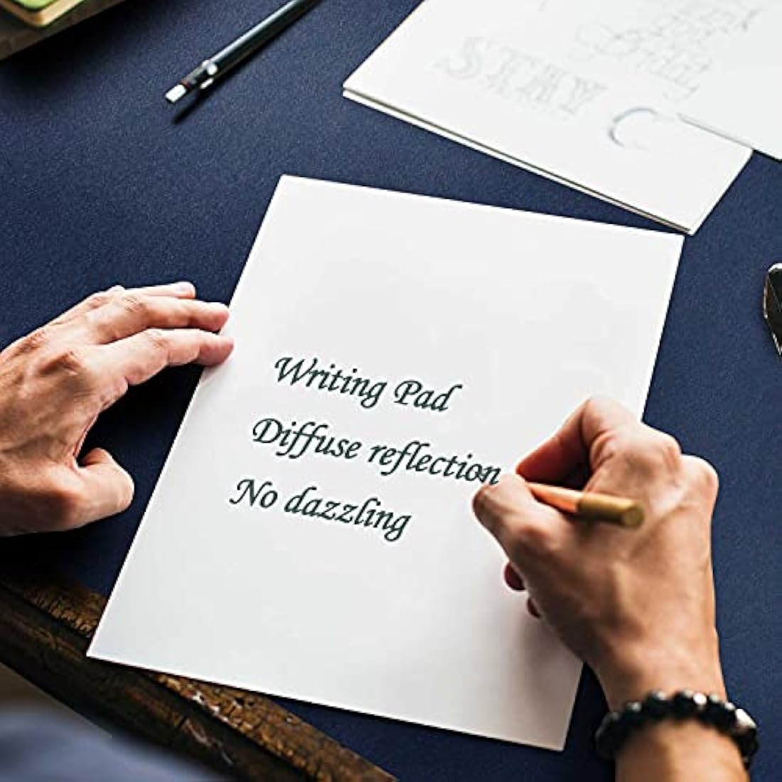 Desk Pad Large, Desk Mat, Extended Mouse Mat, Mouse Pad XL, Desk Blotter, DOBAOJIA Laptop Pad Writing Pad for Office/Home, Dual-Side Use PU Leather Waterproof 31.5" X 15.7" (Navy Blue/Yellow)