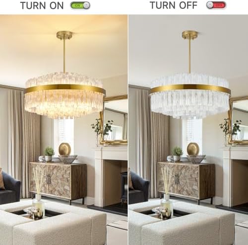 KUNYEEE Gold Crystal Chandeliers Flush Mount Crystal Ceiling Light Fixture Round Chandeliers Pendant Light for Living Room Kitchen Island Dining Table Hallway, G9 x 12 Lights 60cm