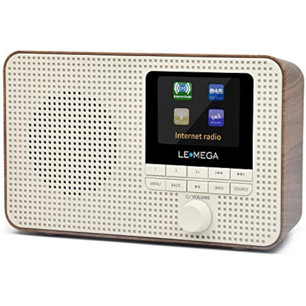 Internet Radio with DAB | Portable DAB+ Bluetooth Radio | Digital Radios Mains and Battery 12hr Play | FM,Podcast Player,Dual Alarm | 60 Presets,Headphone Jack, Colour Display | LEMEGA IR1 Walnut