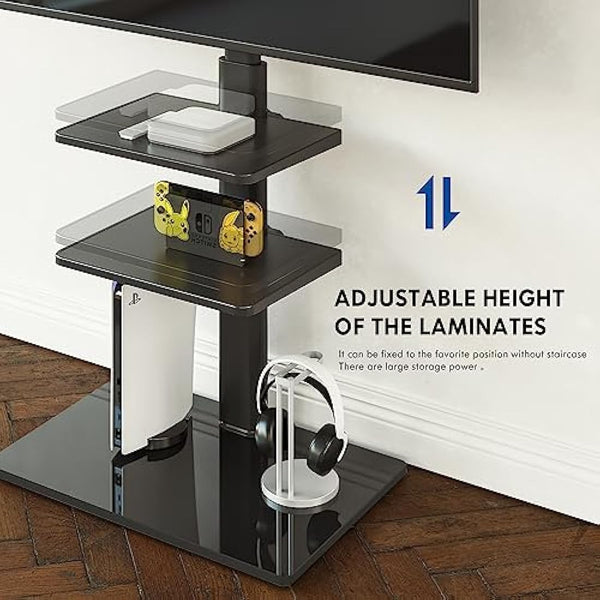 FITUEYES TV Floor Stand for 32-60 Inch, Tall TV Stand with Swivel Bracket, Floor Standing TV Stand with 2 Adjustable Shelves, Max VESA 600x400mm Holds 30kg