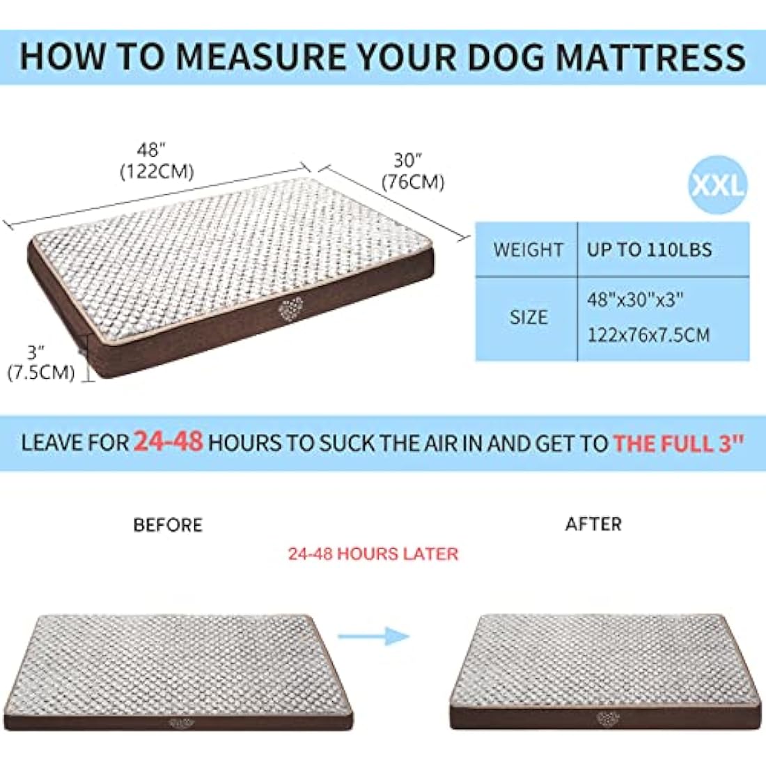 VANKEAN Waterproof Reversible Dog Bed Mat With Removable Machine Washable Cover, Mattress for Crate, Pad for Small to Large Dogs, Navy/Grey