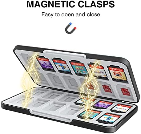 HEIYING Game Card Case for Nintendo Switch 2/ Switch OLED / Lite,Portable Black Switch 2 Game Holder with 24 Game Card Slots and 24 Micro SD Cards Slots