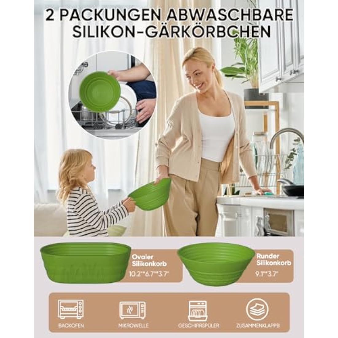 Sourdough Bread Baking Supplies 34 OZ Sourdough Starter kit with 2 Bread Proofing Basket (Green) (Green)