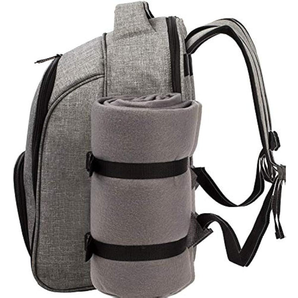Hap Tim luxury 4 Person Picnic Backpack Picnic Rucksack Bag Hamper with Insulated Cooler Compartment includes Tableware & Fleece Blanket (EU3263-Grey)