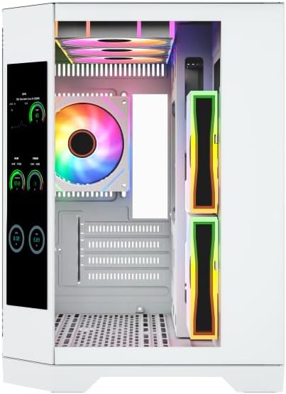 IONZ APEX Vision - PC Gaming Case, M/ATX Mini Tower, Dual Chamber with 6 ARGB PWM Fans - LCD Screen | Supports 240 mm AIO, White