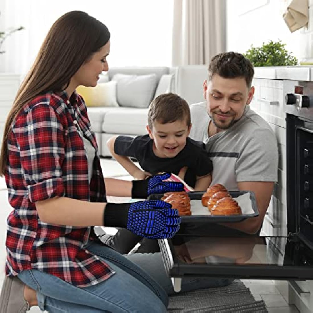 flintronic Grill Gloves Heat Resistant Fire Resistant Ovens Gloves Hand Protection Grill Gloves,1472°F/800°C Heat Resistant Oven Gloves for Grill, Cooking, Soldering (Blue)