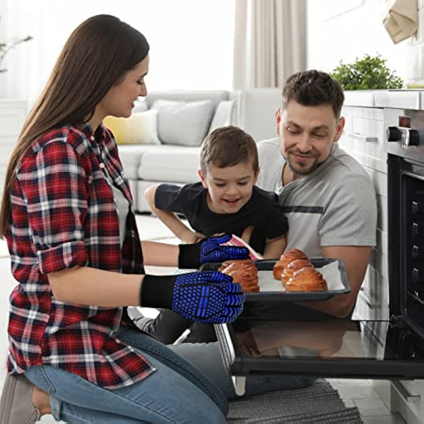 flintronic Grill Gloves Heat Resistant Fire Resistant Ovens Gloves Hand Protection Grill Gloves,1472°F/800°C Heat Resistant Oven Gloves for Grill, Cooking, Soldering (Blue)