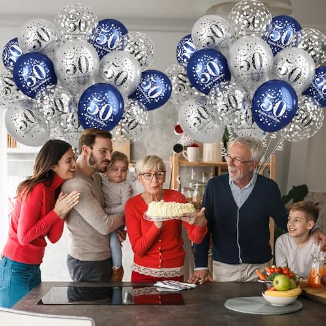 Happy 50th Birthday Balloons Navy Blue Silver, 15 Pieces 50th Birthday Decorations for Men, Blue Silver 50th Party Balloons for Him Age 50 Years Old 50th Birthday Party Decor Celebration Supplies