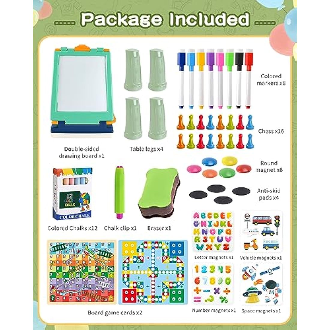 Elovien Easel Kids,Tabletop Easel for Toddler, Foldable 4 in 1 Double Sided Kids Art Easel with Chalkboard & Magnetic Whiteboard,Portable Desktop Drawing Board - Gift for Boys and Girls (Green)