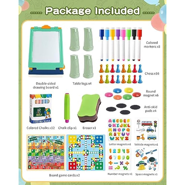 Elovien Easel Kids,Tabletop Easel for Toddler, Foldable 4 in 1 Double Sided Kids Art Easel with Chalkboard & Magnetic Whiteboard,Portable Desktop Drawing Board - Gift for Boys and Girls (Green)