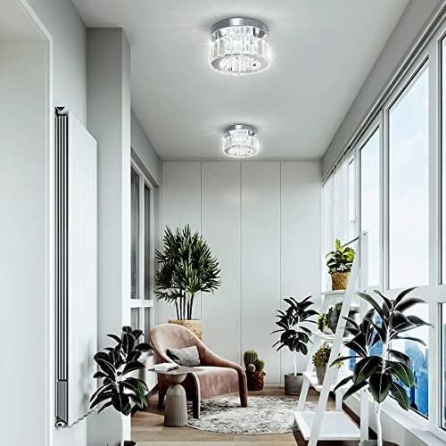 diisunbihuo Mini Crystal Chandelier Big Crystal Ceiling Lamp Round LED Pendant Light for Hallway Stairecase (Cool White)