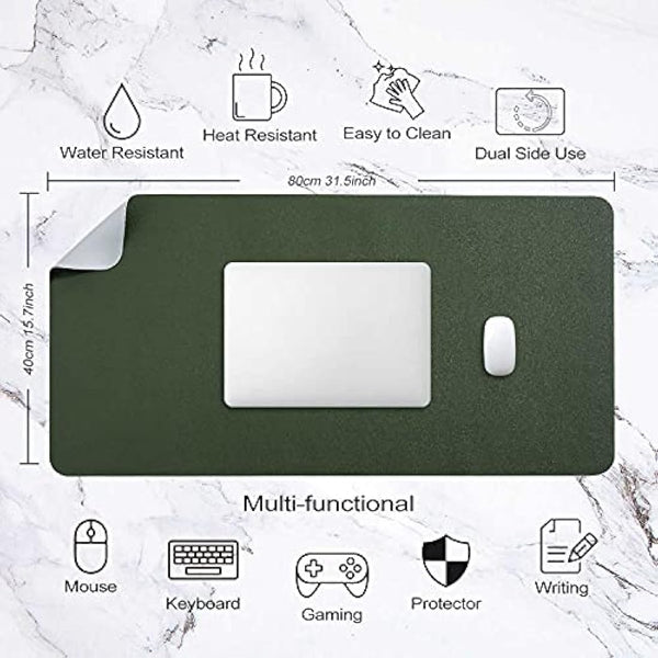 Desk Pad Large, Desk Mat, Extended Mouse Mat, Mouse Pad XL, Desk Blotter, DOBAOJIA Laptop Pad Writing Pad for Office/Home, Dual-Side Use PU Leather Waterproof 31.5" X 15.7" (Dark Green/Gray)