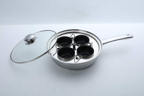 Egg Poacher Pan - Stainless Steel Poached Egg Cooker  Perfect Poached Egg Maker  Induction Cooktop Egg Poachers Cookware Set with 4 Nonstick Large