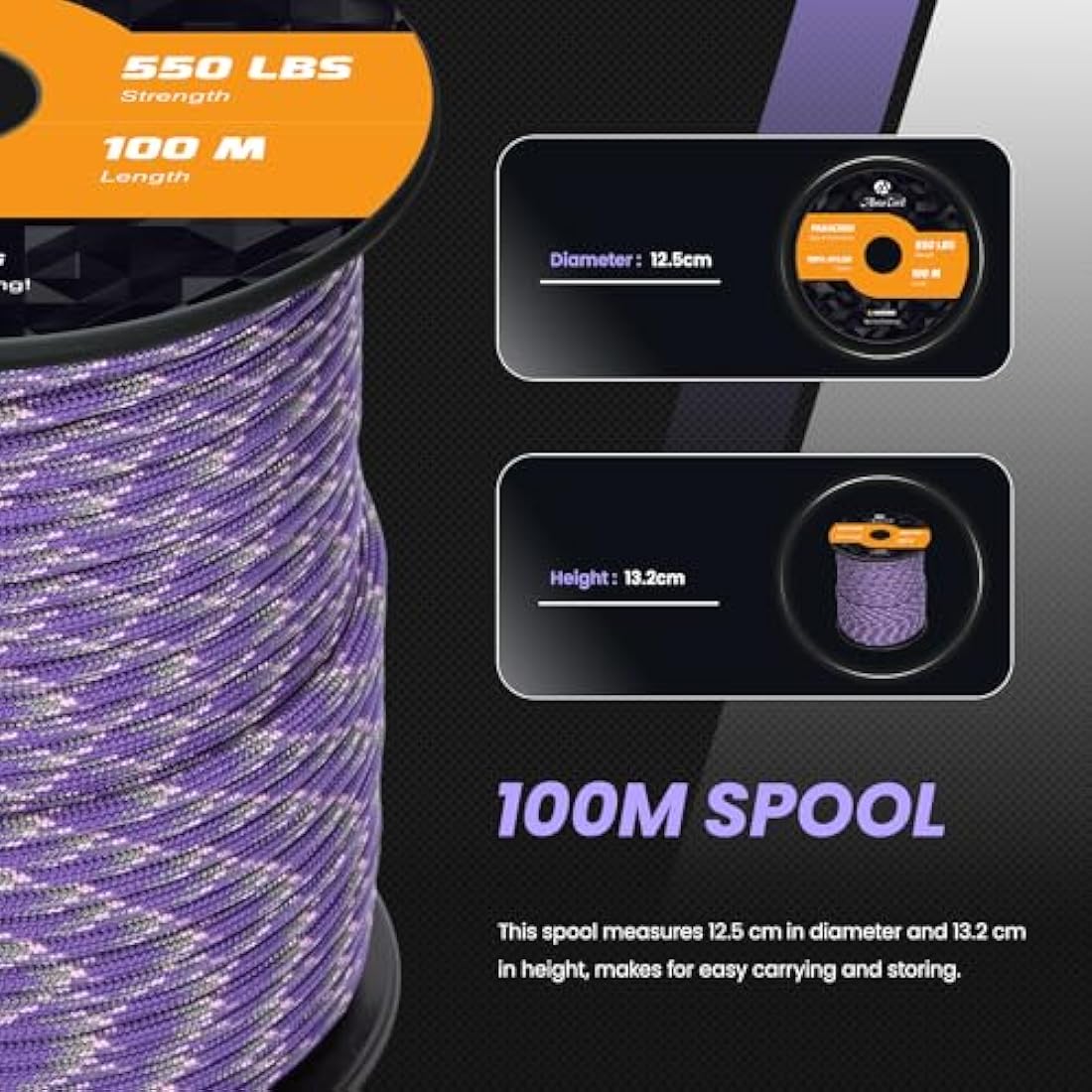 Abma Cord Paracord 550 4mm 100m 100% Nylon Rope Type III 7 Strands Parachute Cord for DIY, Camping, Survival, Outdoor - Max. 250kg - Napa Valley