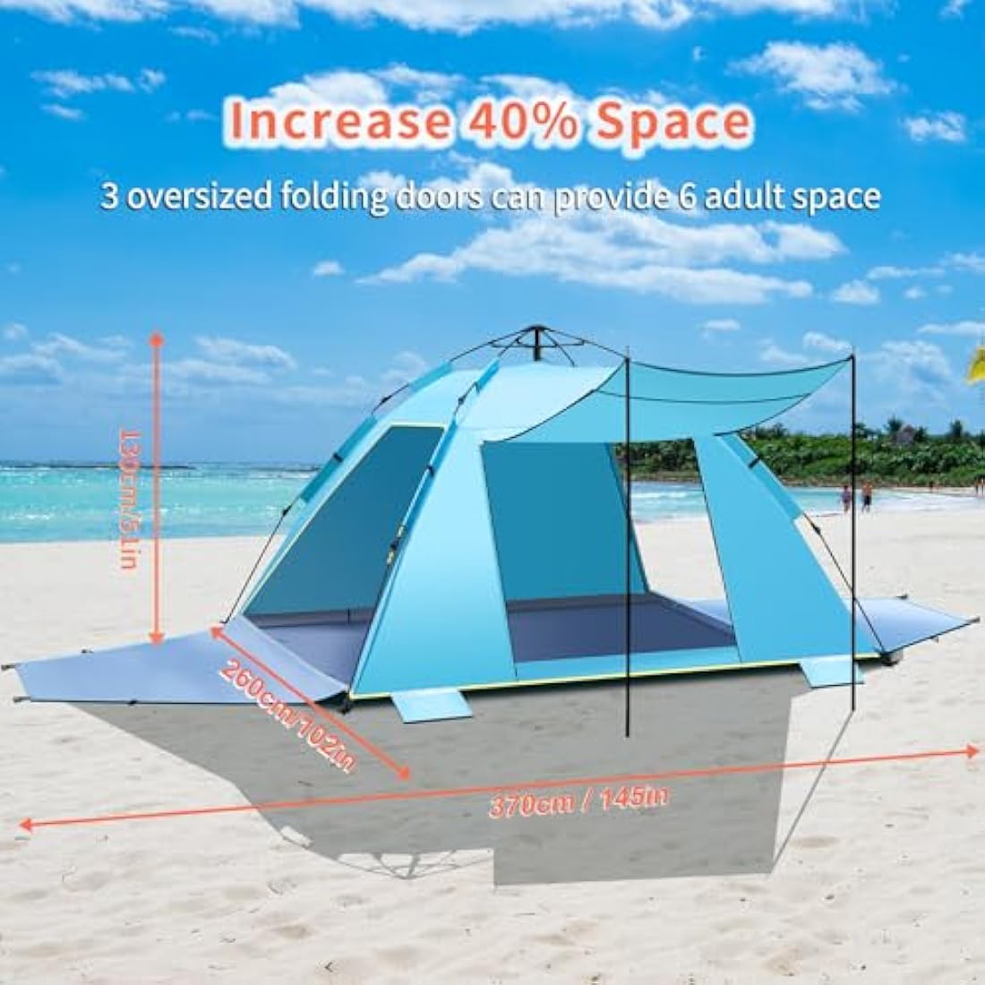4-5 Person Instant Pop Up Automatic Beach Tent, Extra Large Portable Ventilated Automatic Beach Sun Shelter Tent, UPF 50+ Easy Setup Beach Tent for Picnic,Beach,Garden(Blue)