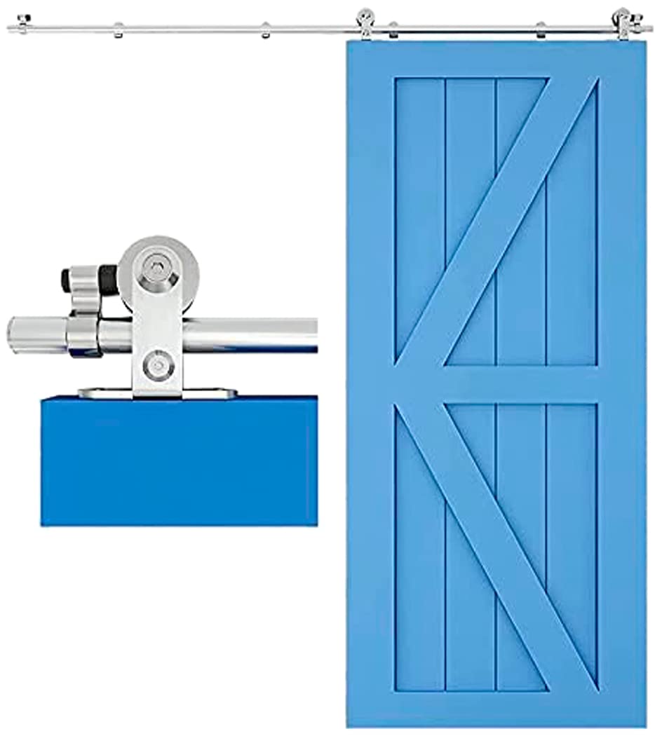 CCJH 200CM/6.6FT Stainless Steel Sliding Barn Door Hardware Kit Track Roller Closet Accessory for Single Door T Shape