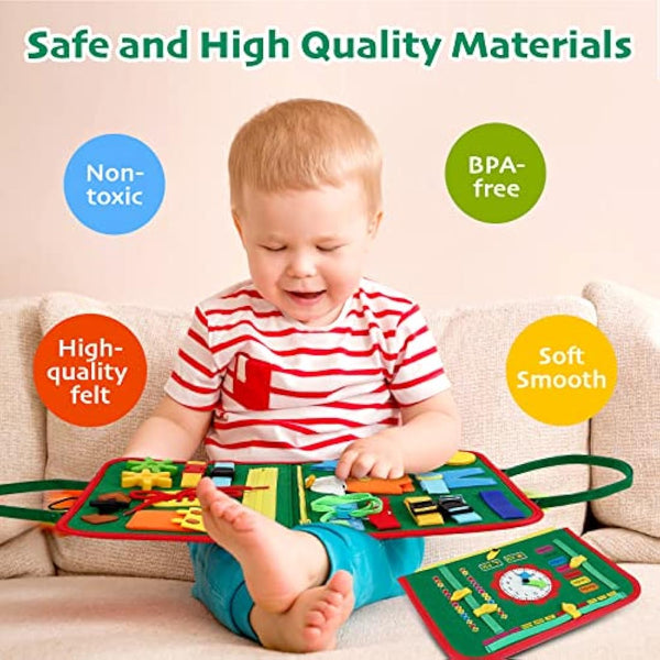 Hooku Busy Board for Toddlers - Montessori Learning Toys, Baby Sensory Toys, Fine Motor Skills, Travel Toys for 3 Year Olds - Baby Gifts