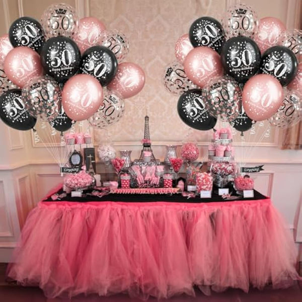 50th Birthday Decorations for Women, Pack of 15 Happy 50th Birthday Balloons Black Rose Gold Confetti Latex Helium Balloons for Her Age 50 Years Old 50th Birthday Party Decor Celebration Supplies