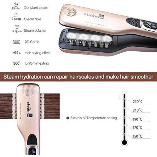 iGutech Hair Straighteners Flat Iron,Professional steam Hair Straightener, Anti-Scald Comb, Adjustable Temp and Auto-Off Function