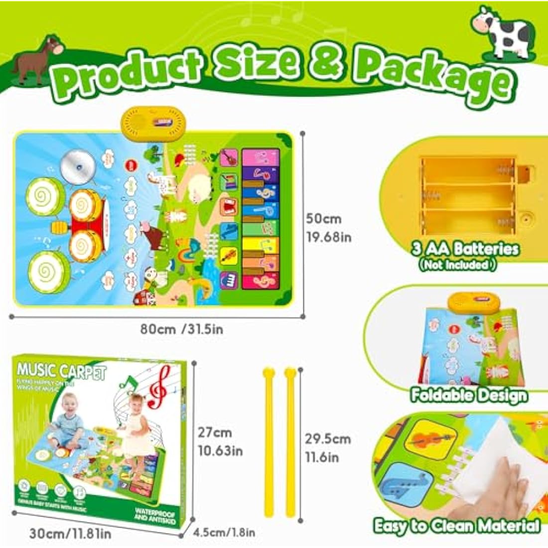 HappyGoLucky Musical Toys for 1 2 Year Old Boys, 3 in 1 Animal Piano Drum Mat with 19 Sound & Recording Function Toddler Toys 1 2 Year Old Boy Gifts, 1st Birthday Gifts for Boys Easter Gifts for Kids