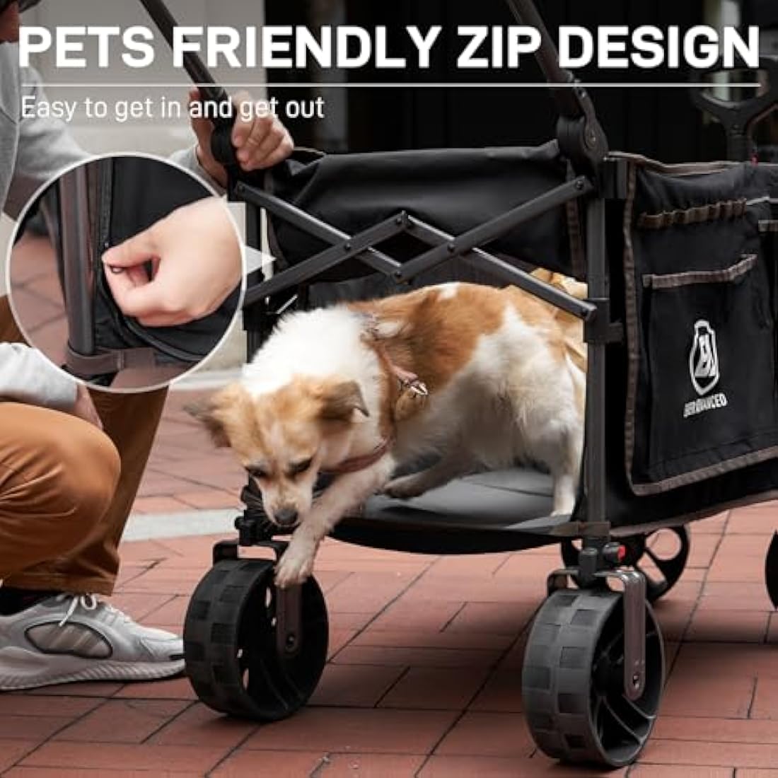 EVER ADVANCED 225L Festival Trolley on Wheels with Removable Canopy, 150KG Heavy Duty Camping Trolley, Push & Pull Beach Cart with 3 Large Pockets, Garden Folding wagon Fishing