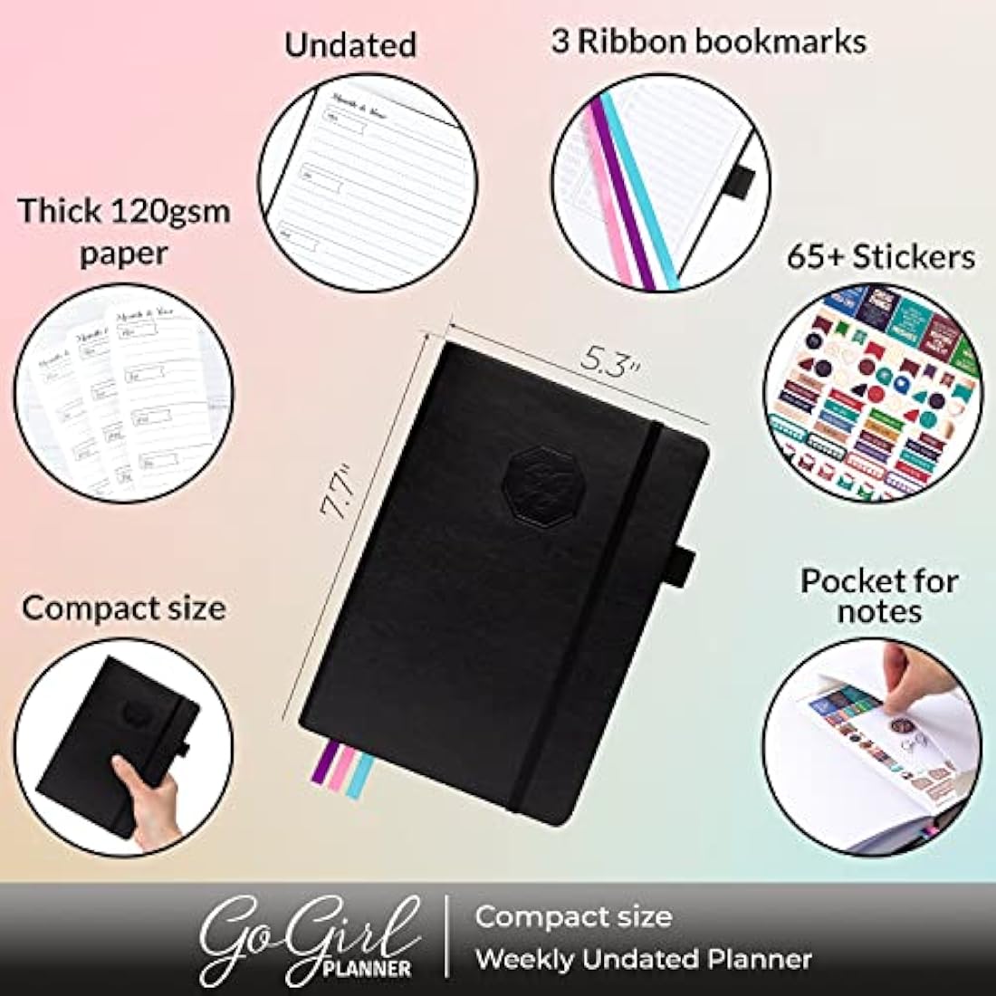GoGirl Planner and Organizer for Women – Compact Size Weekly Planner, Goals Journal & Agenda to Improve Time Management, Productivity & Live Happier. Undated – Start Anytime, Lasts 1 Year – Black