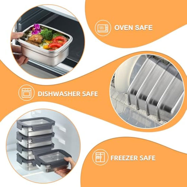 Misichao Stainless Steel Airtight Food Storage Containers with Lids - Stackable Meal Prep Food Containers for Kitchen & Pantry, Leakproof, Reusable Metal Bento Lunch Box 1100 ml 3 Count