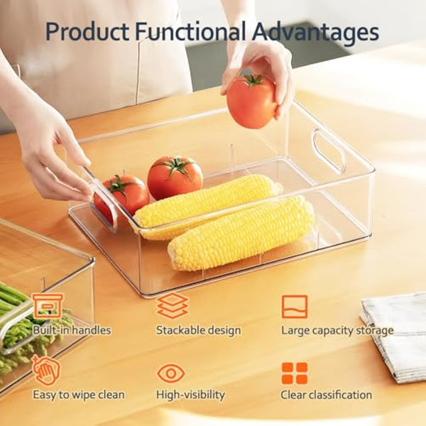 Abiudeng Fridge Drawer Kitchen Storage Organisation Cupboard Organiser with Pullout Drawer Stackable Fridge Organizer Set BPA free Clear Pantry Storage for Freezer-L