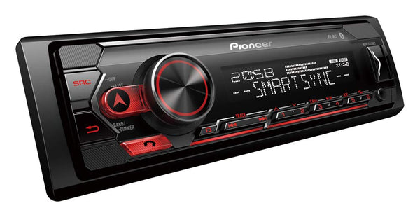 PIONEER 1-DIN receiver with Bluetooth, Red/White illumination, USB/3.5mm Jack, Spotify, Pioneer Smart Sync App and compatible with Apple and Android devices, Red/Black, MVH-S420BT