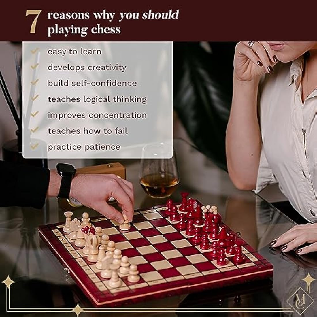 GREAT KINGDOM Chess and Checkers Set | Master of Chess Red Chess Set | Chess Board 35cm Chess Set for Adults and For Kids - Handmade Portable Chess and Drafts/Draughts Set