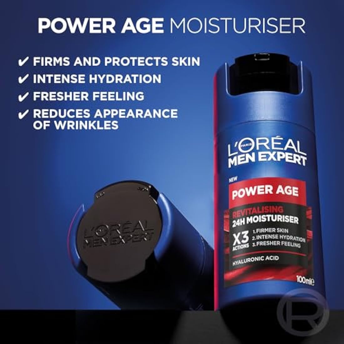 L'Oreal Men Expert Power Age Moisturiser, Hydrating & Revitalising Hyaluronic Acid Moisturiser for Men, designed for Ageing, Dry & Dull Skin 100ml, 1