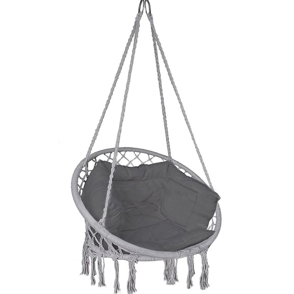 VOUNOT? Hanging Chair with Cushion, Macrame Hammock Swing Chair for Bedroom, Balcony, Patio, Garden, Indoor or Outdoor, 265LBS Capacity, Grey