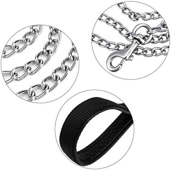 Filhome Metal Dog Leash Chew Proof Dog Chain Leash 4FT, 6FT Heavy Duty Sturdy Pet Dog Leash with Padded Handle for Large Medium Dogs 180cm/3mm-Black