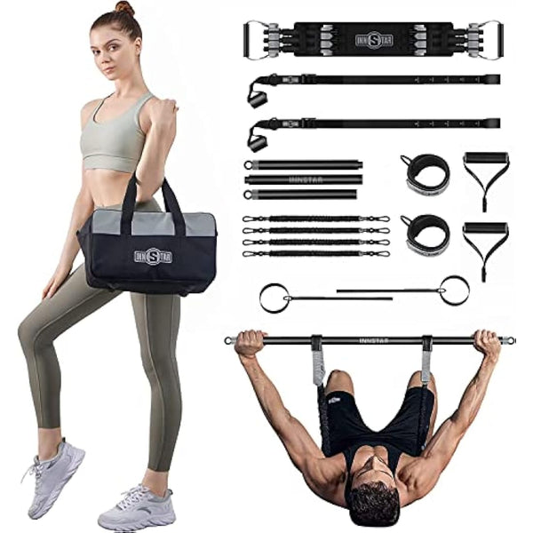 INNSTAR Upgraded Portable Home Gym 5.0, Adjustable Bench Press Resistance Bands,Full Body Workout Strength Training Equipment with Detachable Fitness Bar, Handles,for Home,Travel,Gym
