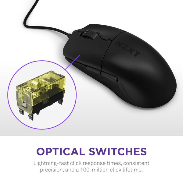 NZXT Lift 2 Ergo | Lightweight Ergonomic Wired Gaming Mouse | Lightweight 61 g Design | 8K Polling Rate | Optical Switches | 26K DPI Optical Sensor | 100% PTFE Feet | Black