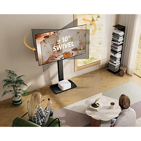 FITUEYES TV Stand with 20mm Wood Base for 32-70 Inch TV, Tall TV Floor Stand with 60° Swivel & 6 Height Adjustment, Cantilever TV Mount Stand Max VESA 600x400mm Holds 40kg