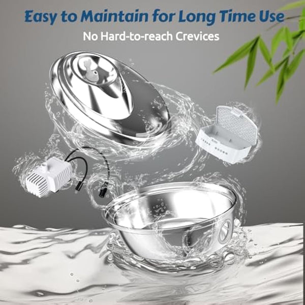 GoldenSun Cat Water Fountain, 67oz/2L Stainless Steel Pet Water Fountain Inside, Automatic Dog Drinking Fountain with Water Level Visual Window for Cats and Small Dogs