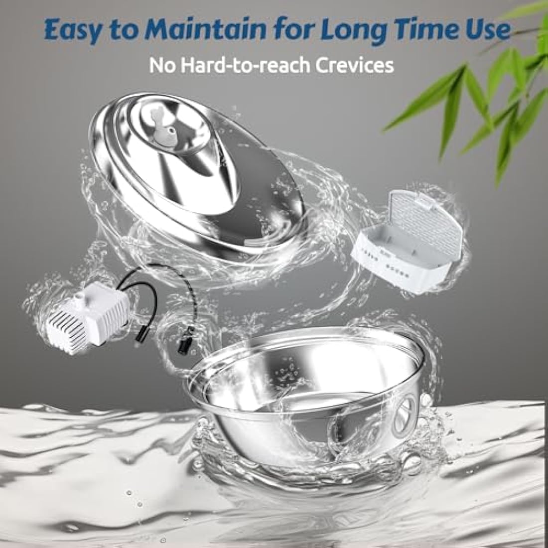 GoldenSun Cat Water Fountain, 118oz/3L Stainless Steel Pet Water Fountain Inside, Automatic Dog Drinking Fountain with Water Level Visual Window for Cats and Small Dogs