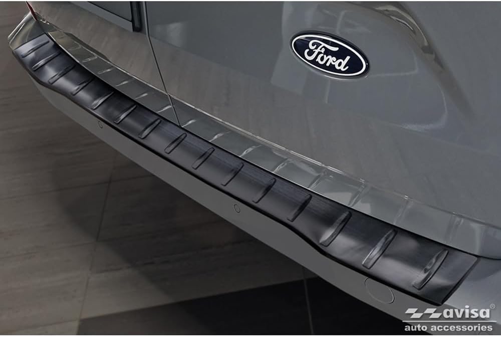 Avisa Black Stainless Steel Rear bumper protector compatible with Ford Transit Custom & Tourneo Custom (V710) 2023- / Volkswagen Transporter T7 2024- 'Ribs'