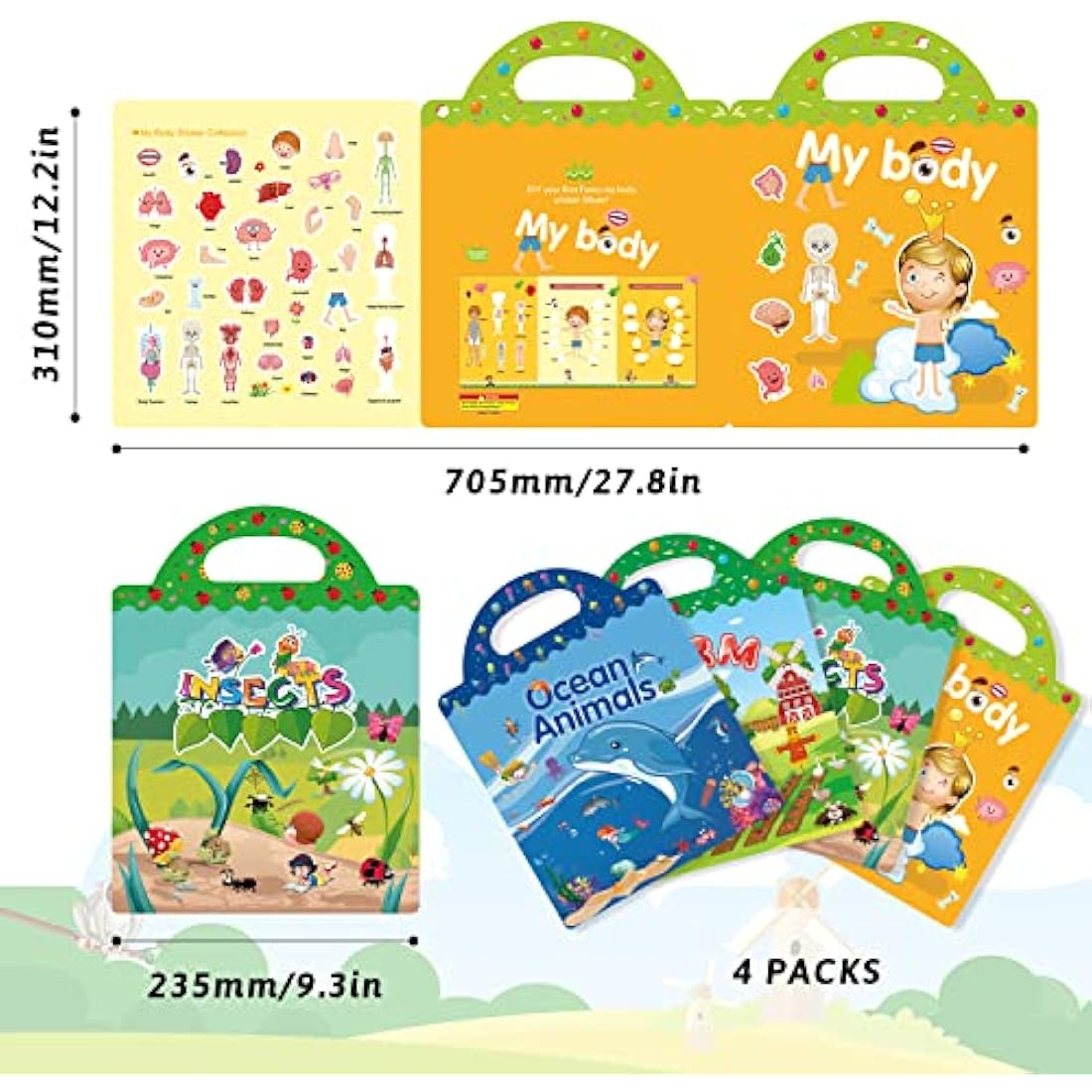 GUYUCOM 4 Pack Reusable Sticker Books, Toys for Age 2 3 4 Year Old Kids Boys Toddlers, 3D Clear Ocean Boay Insect Farm Sticker Book Educational Learning Toy Birthday Gifts