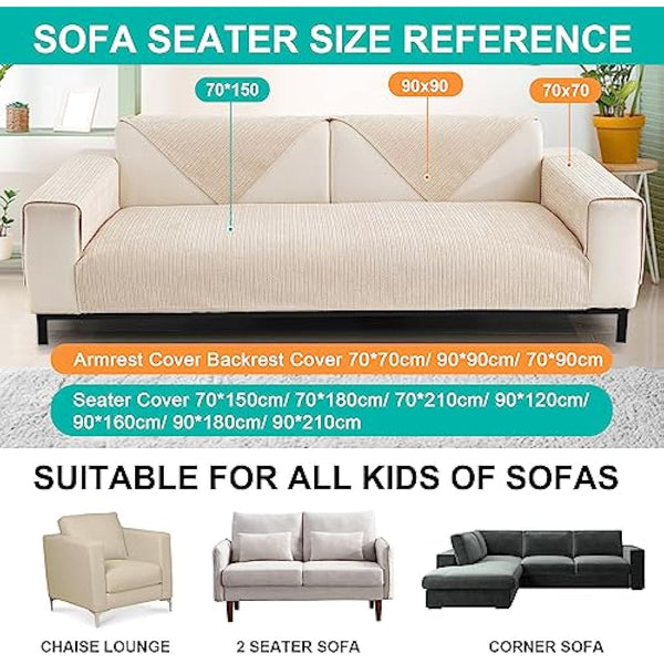 SHANNA Soft Chenille Sofa Cover 1/2/3/4 Seater, New Universal Non-Slip Corner Sofa Cover L Shape Solid Thick Textured Sofa Slipcovers for Living Room(White, 90 * 210cm Seat Cover)