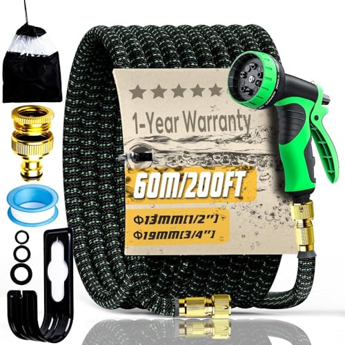 200FT Expandable Garden Hose Pipe Set & 10 Pattern Spray Nozzle Flexible Expanding Magic Hose with 3/4" 1/2" Fittings for Outdoor,Garden,Home