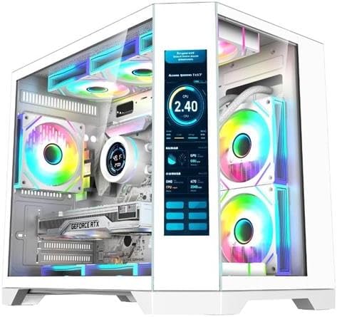 IONZ APEX Vision - PC Gaming Case, M/ATX Mini Tower, Dual Chamber with 6 ARGB PWM Fans - LCD Screen | Supports 240 mm AIO, White