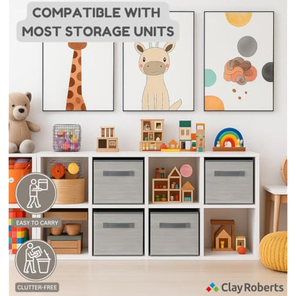 Clay Roberts Storage Cubes, Storage Boxes, Pack of 4, Grey, Fabric Basket Set for Storage Units, 25cm x 25cm x 25cm, Grey Baskets, Boxes, Box, Unit Cubes