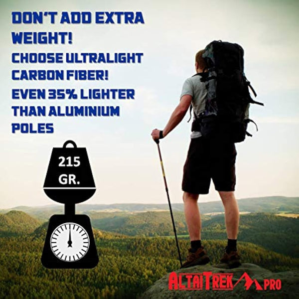 ALTAITREK PRO Telescopic carbon fiber trekking poles with quick locking system, ultralight for hiking, mountain, camping. Natural cork handle. Sticks. Baton. Pair