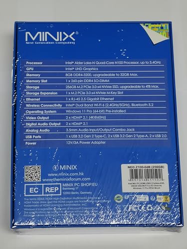 MINIX Fanless Windows 11 Pro Mini PC, Intel 12th Gen N300, NEO Z300-0dB 16GB DDR4, 512GB M.2 PCIe Gen3 x 4 SSD Micro Desktop Computer, 4K Dual Display/2.5G LAN, for Business Home office Multi-Tasking