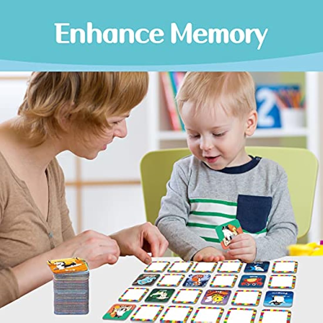 Hebayy 36 Pair Animal Matching Memory Game Flash Cards for Toddlers, Preschool, Kindergarten and Home. Erasable, Fun & Fast, Travel Friendly, Skill Building. Size 2” x 2”(5 x 5 cm)