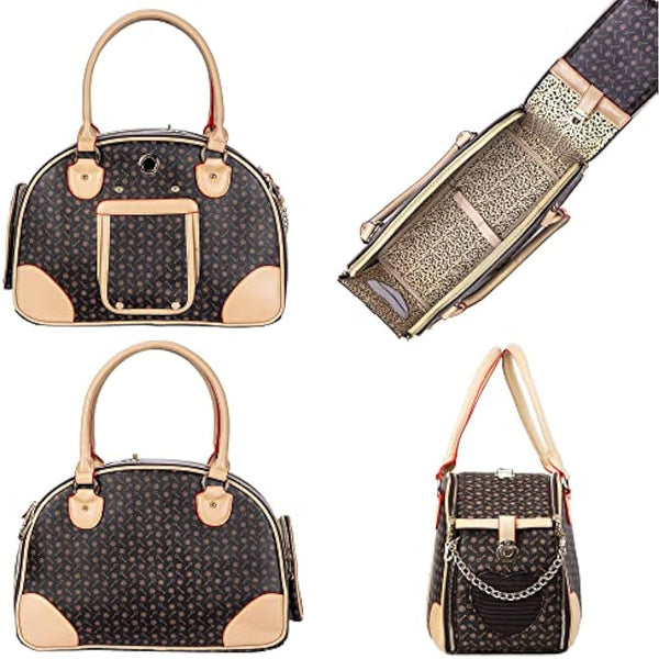 Adriene's Choice Luxury Pet Carrier, Puppy Small Dog Carrier, Cat Carrier Bag, Waterproof Premium PU Leather Carrying Handbag for Outdoor Travel Walking Hiking Shopping